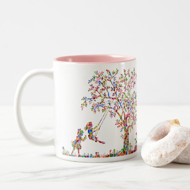 Caneca De Café Em Dois Tons Meninas jogando em movimento (Com Donut)