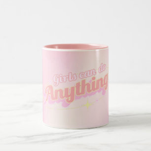 Caneca De Café Em Dois Tons "Meninas podem fazer qualquer coisa" Empoderamento