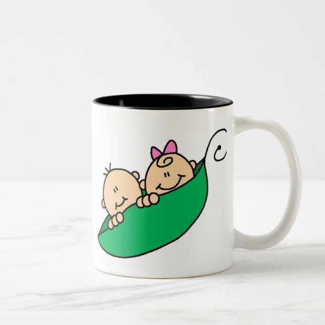 Caneca De Café Em Dois Tons Menino e menina gêmeos no vagem de ervilha (Direita)