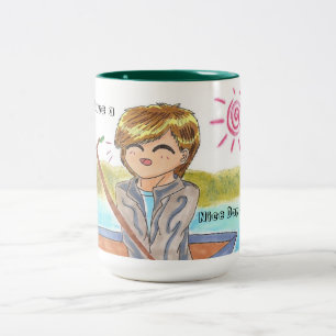 Caneca De Café Em Dois Tons Menino feliz da pesca
