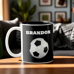 Caneca De Café Em Dois Tons Meninos Bola de Futebol Negra Na moda com Nome Per