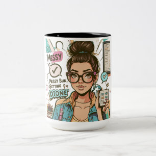 Caneca De Café Em Dois Tons Mensagem Bun, Fazer Coisas - Cartoon Chefe Babe