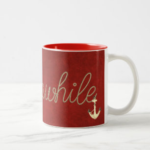 Caneca De Café Em Dois Tons mensagem de corda de texto em vermelho
