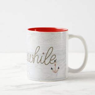 Caneca De Café Em Dois Tons mensagem de texto da corda náutica Keep Awhile em