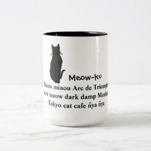 Caneca De Café Em Dois Tons Meow na tradução: Mug de Gato Meow-ku
