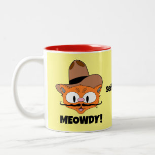Caneca De Café Em Dois Tons MEOWDY! Gato Cartoon Mustache