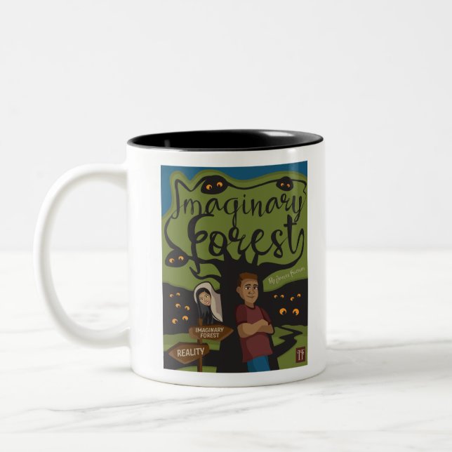 Caneca De Café Em Dois Tons Mercadorias de livros florestais imaginários (Esquerda)