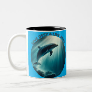 Caneca De Café Em Dois Tons Mergulhe Dolphin Livre Ao Vivo