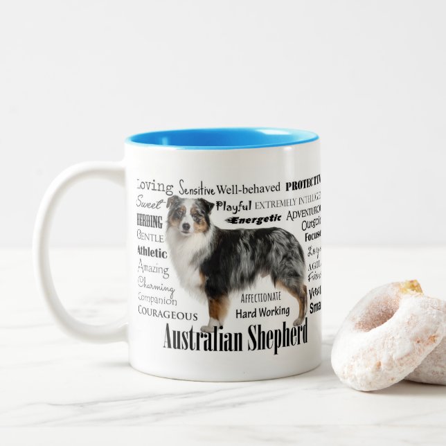 Caneca De Café Em Dois Tons Merle Australian Shepherd (Com Donut)