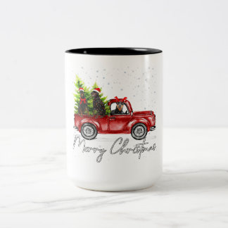 Caneca De Café Em Dois Tons Merry Christmas Doberman Red Truck Xmas