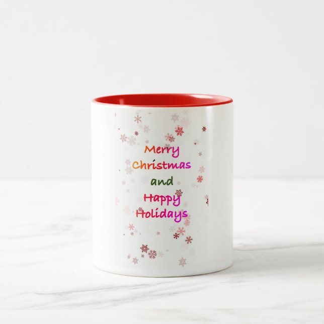 CANECA DE CAFÉ EM DOIS TONS MERRY CHRISTMAS FELIZES HOLIDAYS (Centro)