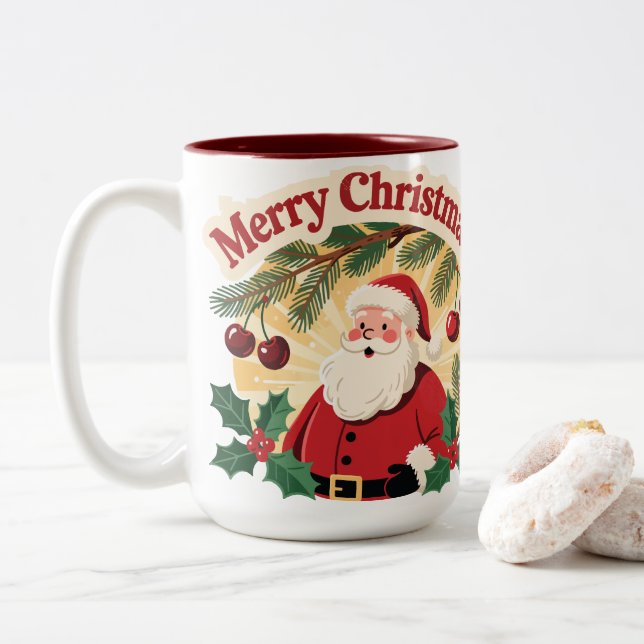 Caneca De Café Em Dois Tons Merry Christmas Holiday Design (Com Donut)