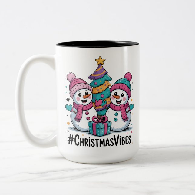 Caneca De Café Em Dois Tons Merry Christmas Holiday Vibes (Esquerda)