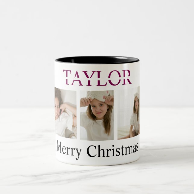 Caneca De Café Em Dois Tons Merry Christmas Pink Mug – Own Photo And Name (Centro)