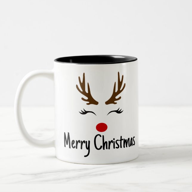 Caneca De Café Em Dois Tons Merry Christmas Reindeer (Esquerda)