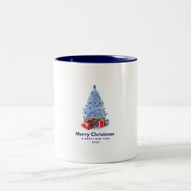 Caneca De Café Em Dois Tons Merry Christmas Umbrella Tree & Gift's Mug (Centro)