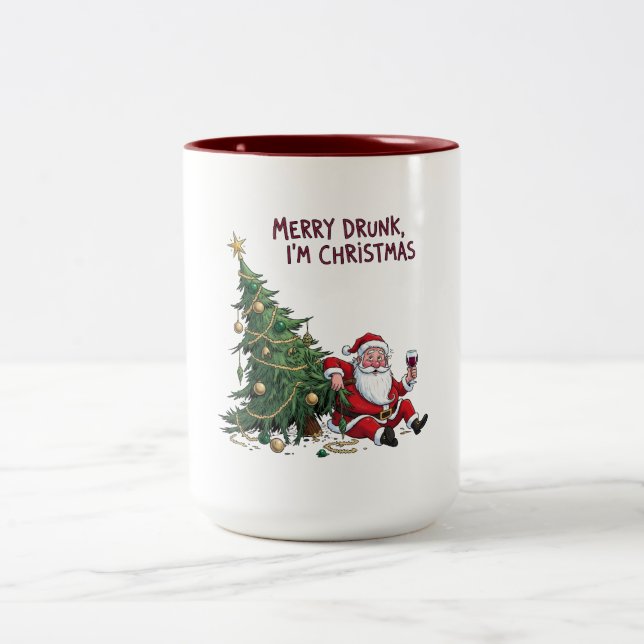 Caneca De Café Em Dois Tons Merry Drunk, I'm Christmas Santa (Centro)