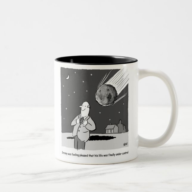 Caneca De Café Em Dois Tons Meteoro Engraçado Atacando o Desastre na Terra (Direita)