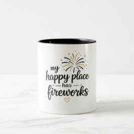 Caneca De Café Em Dois Tons Meu Lugar Feliz Tem Fogos de Artifício