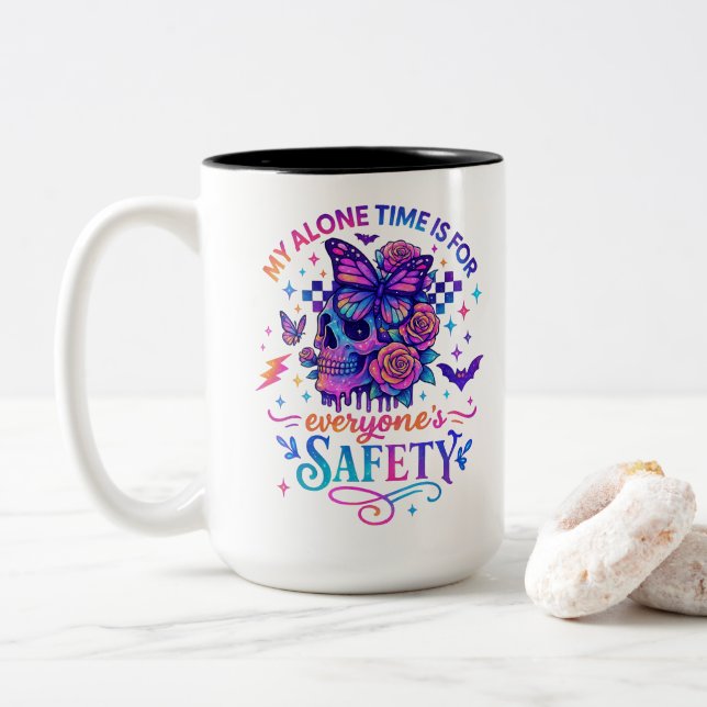 Caneca De Café Em Dois Tons Meu tempo sozinho... (Com Donut)