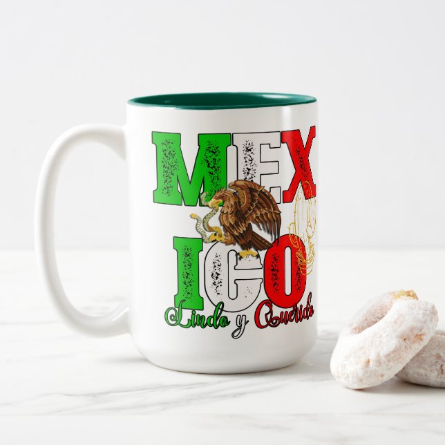 Caneca De Café Em Dois Tons México Lindo y Querido (Com Donut)