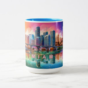 Caneca De Café Em Dois Tons Miami Abstrato Art Skyline
