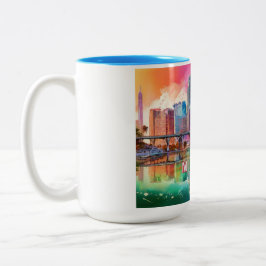 Caneca De Café Em Dois Tons Miami Abstrato Art Skyline