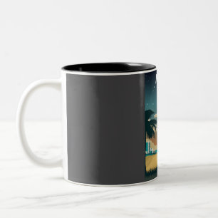 Caneca De Café Em Dois Tons Miami Flórida na Noite de Vintage - Praia Mínima d