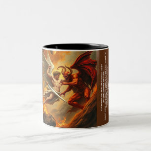Caneca De Café Em Dois Tons Michael, o Arcanjo, lança Satã de dois tons.