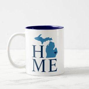 Caneca De Café Em Dois Tons Michigan Home Blue e Marinho Custom City Heart