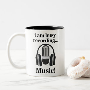 Caneca De Café Em Dois Tons Microfone Fone de Ouvido Gravação Música