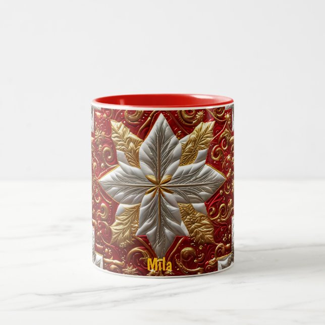 CANECA DE CAFÉ EM DOIS TONS MILA ~ PATCHWORK ~ CHRISTMAS PADRÃO ~ (Centro)
