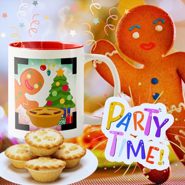 Caneca De Café Em Dois Tons Mince Pie Photobombed pelo Gingerpão Man (Mince Pie Photobombed by a Gingerbread Man at the annual Mince Pie Christmas Party.
)