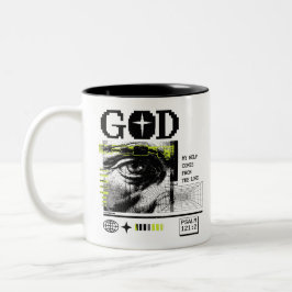 Caneca De Café Em Dois Tons Minha ajuda vem do Senhor Salmo 121:2 retrowave
