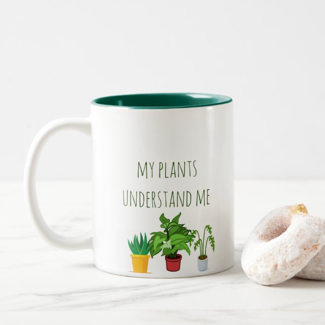Caneca De Café Em Dois Tons minhas plantas me entendem (Com Donut)