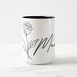 Caneca De Café Em Dois Tons Mínima Floral Mãe Mug Com Coração