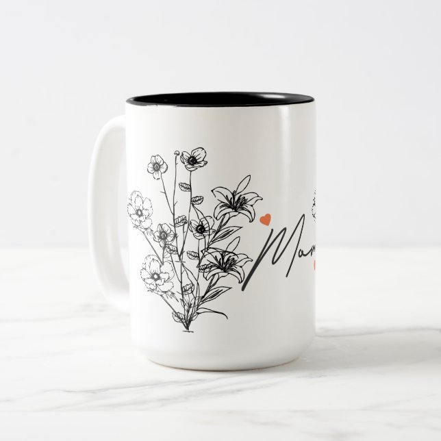 Caneca De Café Em Dois Tons Mínima Floral Mãe Mug Gift (Frente Esquerda)