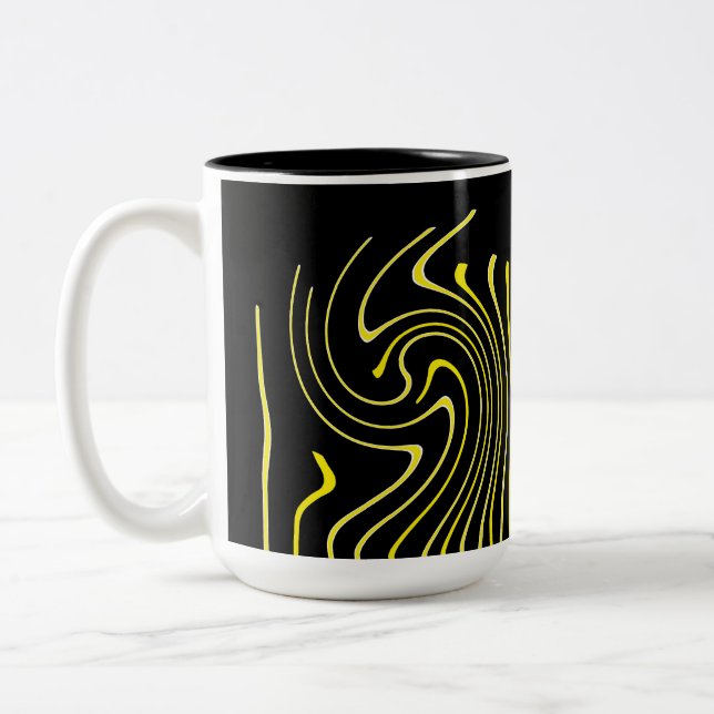 Caneca De Café Em Dois Tons Minimalismo das Linhas Amarelas Pretas abstrato (Esquerda)
