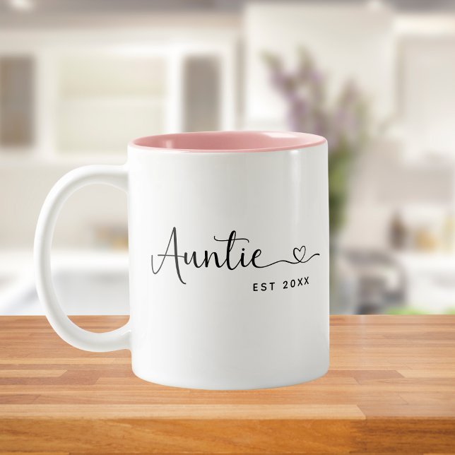 Caneca De Café Em Dois Tons Minimalist Auntie Established Elegant Script  (Criador carregado)