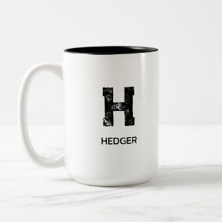 CANECA DE CAFÉ EM DOIS TONS MINIMALIST BLACK ONE LETTER MONOGRAM NAME WHITE