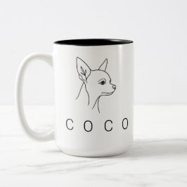 Caneca De Café Em Dois Tons Minimalist Chihuahua One Line Art | Heritage Perso