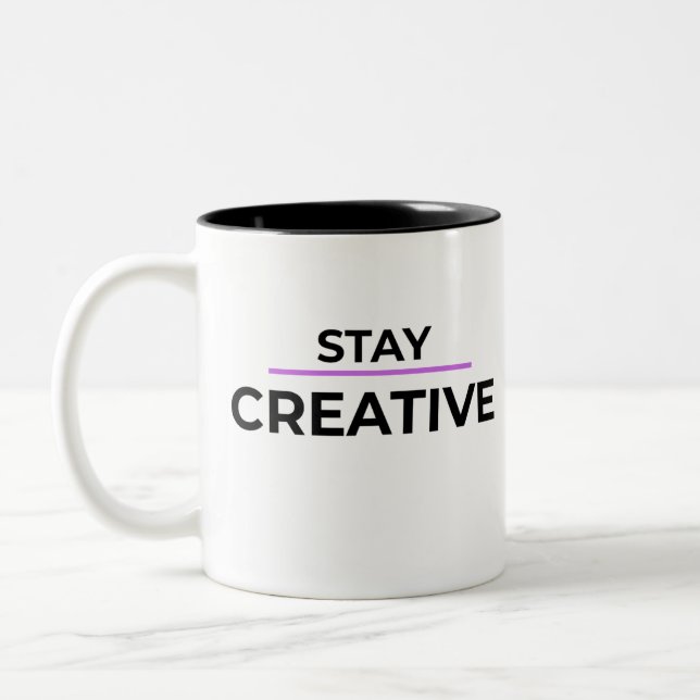 Caneca De Café Em Dois Tons Minimalist Stay Creative Typography  (Esquerda)