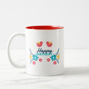 Caneca De Café Em Dois Tons Minimalista Alegre Colorido Feliz Aniversário Aleg
