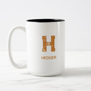 CANECA DE CAFÉ EM DOIS TONS MINIMALISTA BRONZE UMA LETRA MONOGRAMA NOME BRANCO