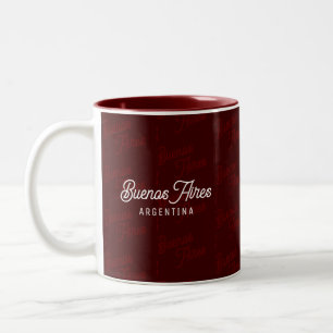 Caneca De Café Em Dois Tons Minimalista, Elegante, Padrão Buenos Aires, Argent