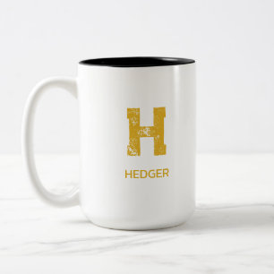 CANECA DE CAFÉ EM DOIS TONS MINIMALISTA LETRA ÚNICA MONOGRAMA NOME DOURADO BRA