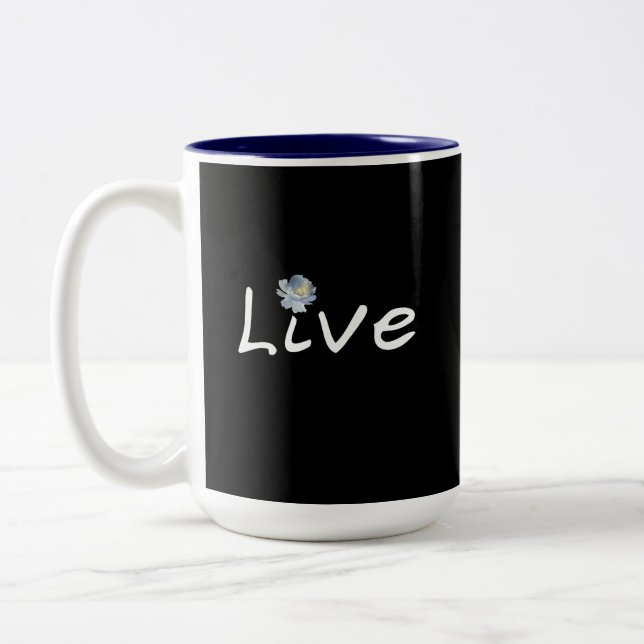 Caneca De Café Em Dois Tons Mínimo ao vivo preto e branco 15 oz (Esquerda)
