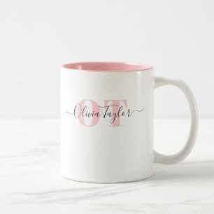 Caneca De Café Em Dois Tons Mínimo de Lâmpada de Script Moderno Monograma Pers
