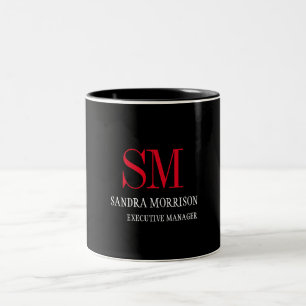 Caneca De Café Em Dois Tons Mínimo de manuscrito vermelho preto branco