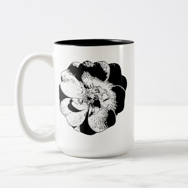 Caneca De Café Em Dois Tons Mínimo preto e branco Floral Mug (Esquerda)